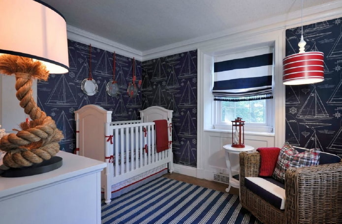 quarto infantil azul em estilo náutico
