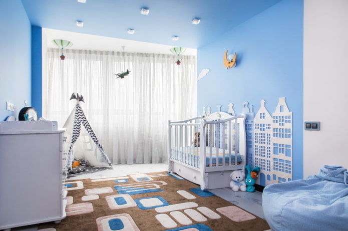 design de interiores de quarto infantil em tons de azul