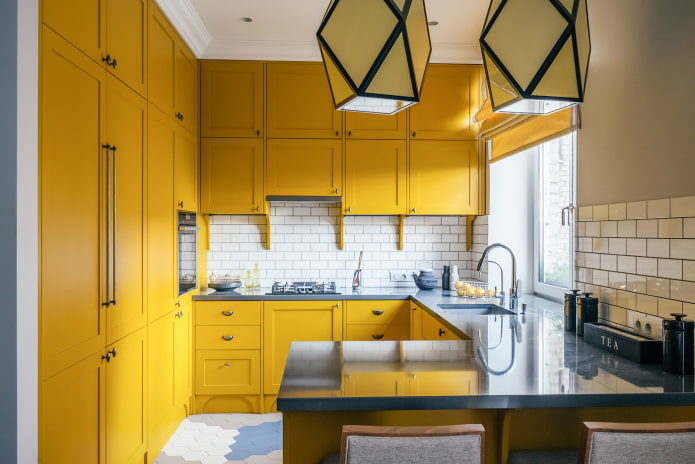 conjunto de cozinha mostarda