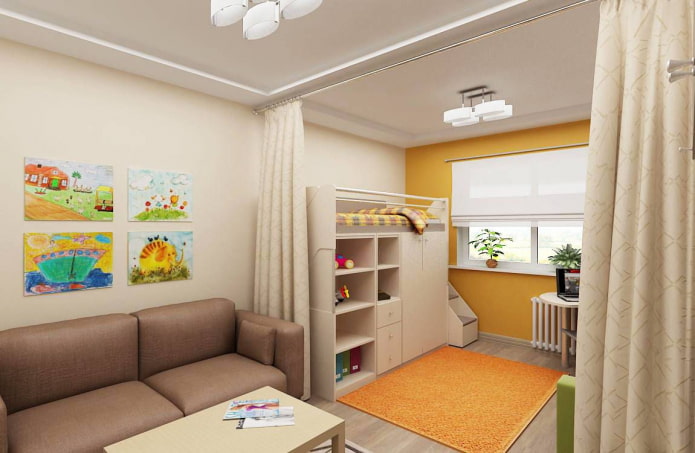 zoneamento no interior da sala de estar - quarto infantil
