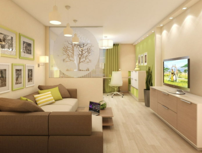 planejamento de um quarto infantil e sala de estar combinados