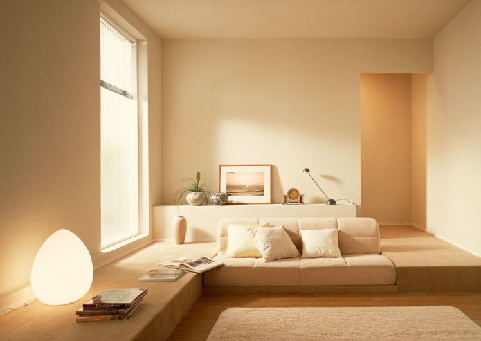 interior de uma sala de estar bege em estilo minimalista style
