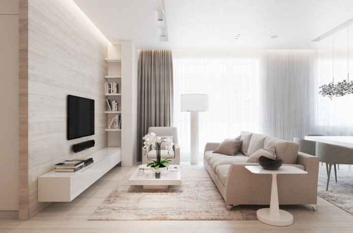 interior de uma sala de estar bege em estilo moderno