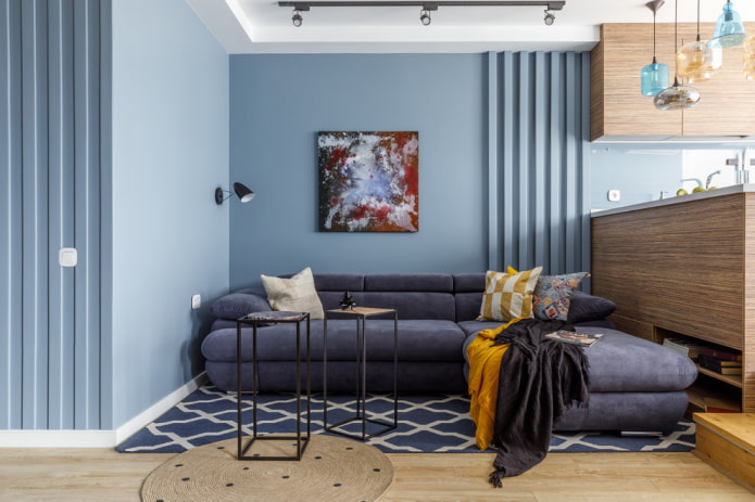 móveis de sala de estar azul