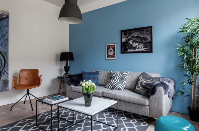 sala de estar azul em estilo escandinavo