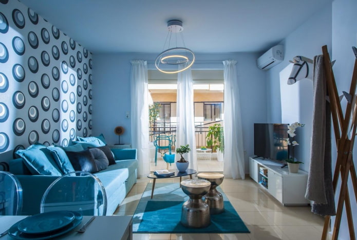 decoração de interiores de sala de estar azul