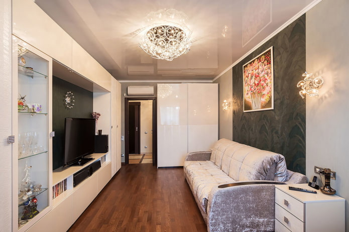 mobiliário da sala de estar em um apartamento Khrushchev