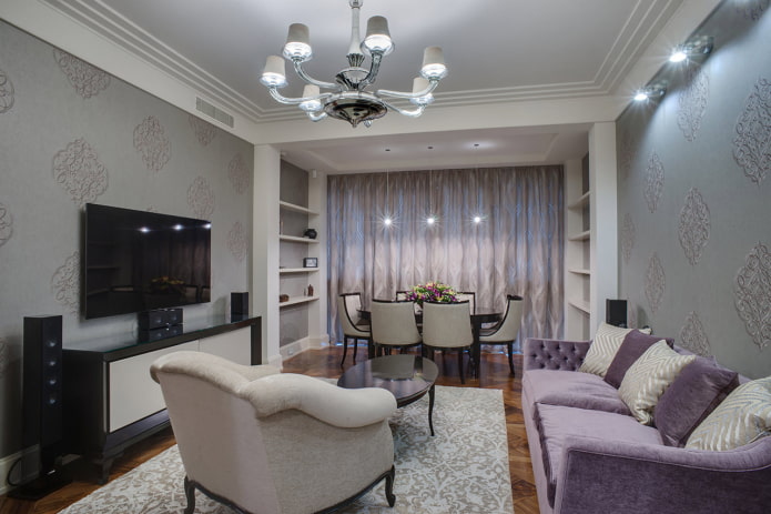 área de jantar na sala de estar em um apartamento Khrushchev