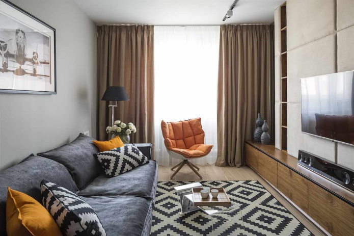 área de lazer na sala de estar de um apartamento em Khrushchev