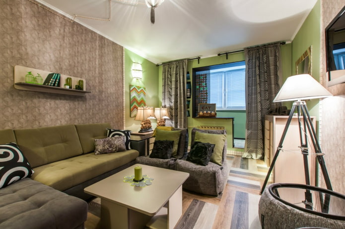 área de lazer na sala de estar de um apartamento em Khrushchev