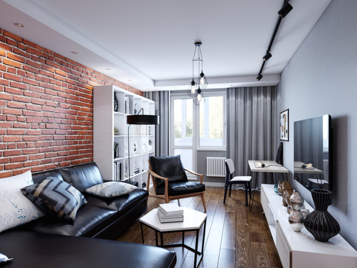 interior do salão em um Khrushchevka no estilo loft