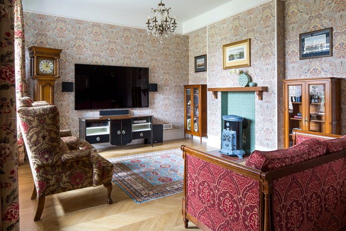 decoração de sala de estar em estilo clássico