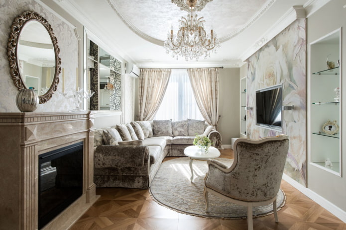 decoração de sala de estar em estilo clássico