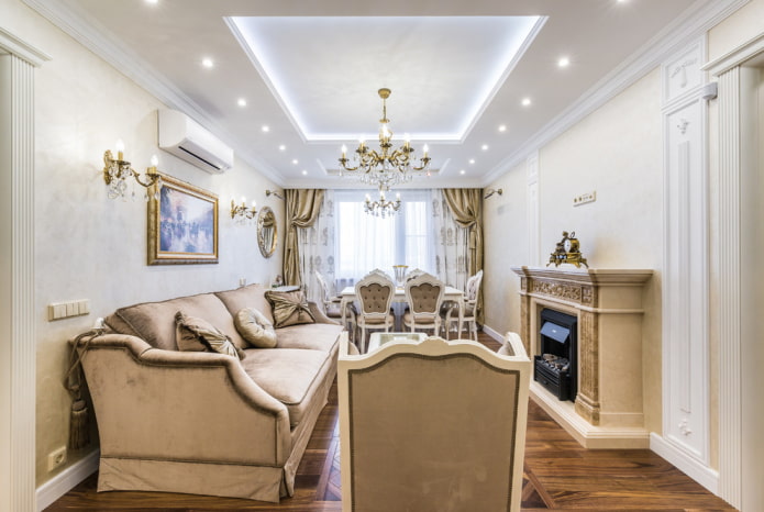 iluminação na sala de estar em estilo clássico
