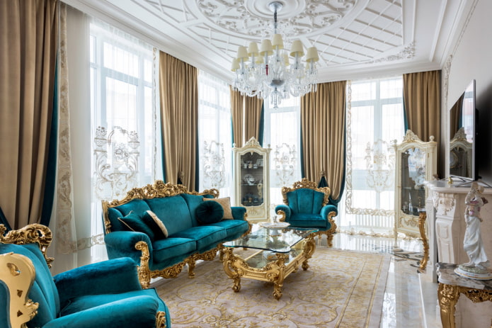 sala de estar clássica com detalhes brilhantes