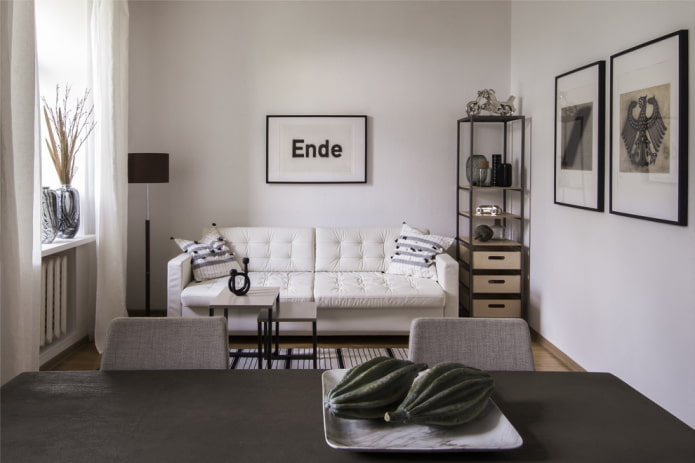 decoração e tecidos na sala de estar em estilo nórdico