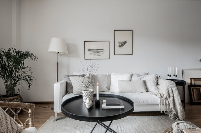 móveis no interior da sala de estar em estilo nórdico