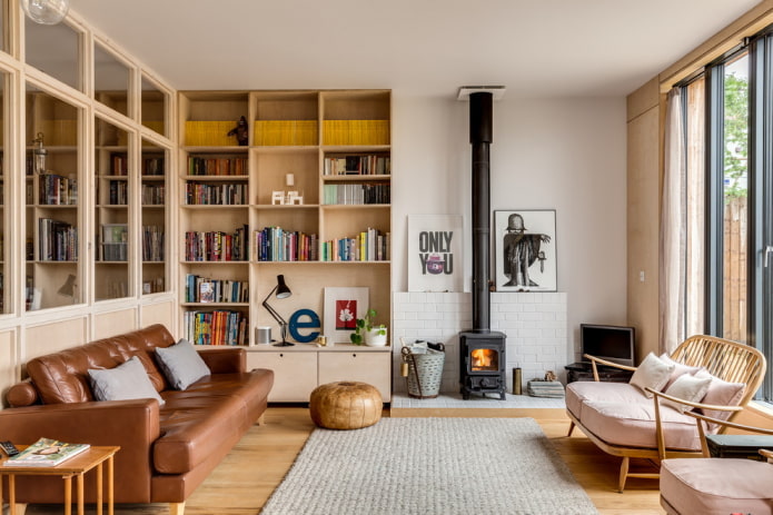 móveis no interior da sala de estar em estilo nórdico