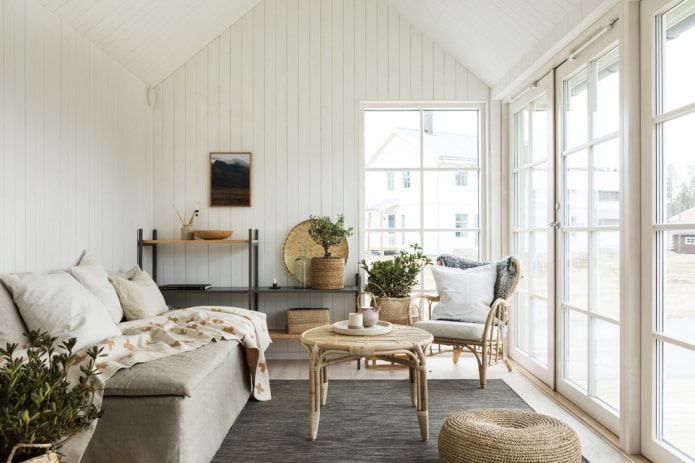 sala de estar em estilo nórdico no interior da casa