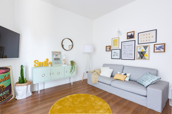 acabamento de piso de sala de estar em estilo nórdico
