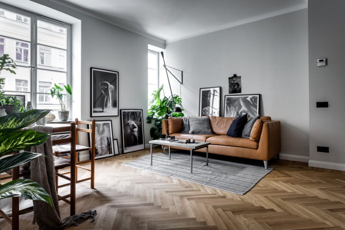 acabamento de piso de sala de estar em estilo nórdico