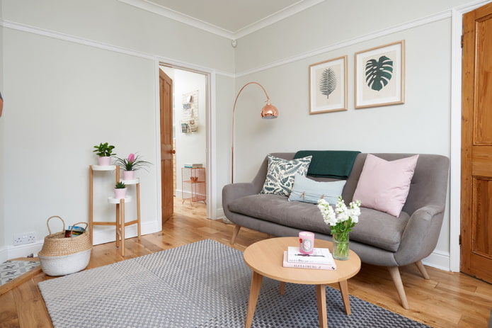 móveis no interior da sala de estar em estilo nórdico