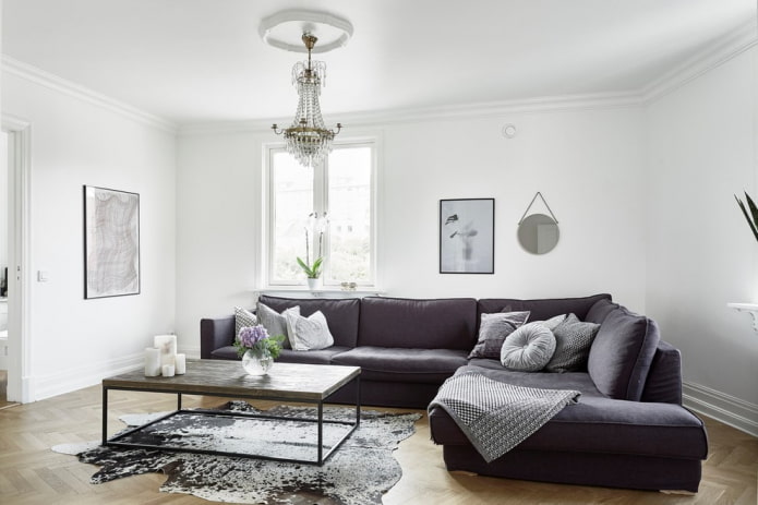 acabamento de teto de sala de estar em estilo nórdico