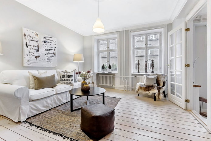 acabamento de piso de sala de estar em estilo nórdico