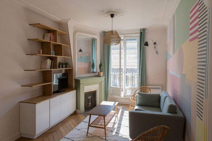 pequena sala de estar em estilo nórdico
