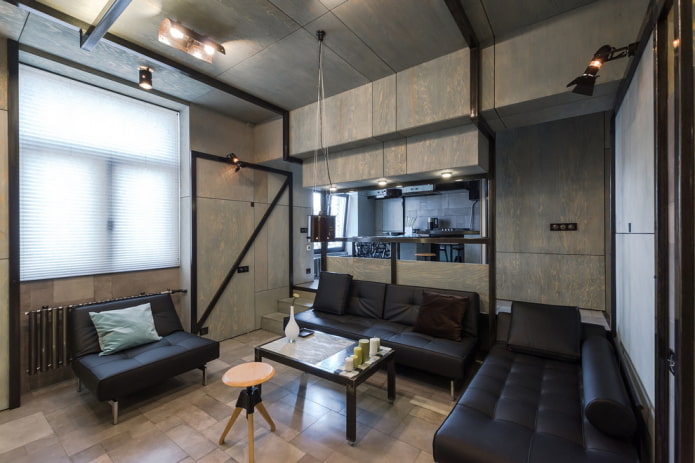 Sala de estar em tons de cinza