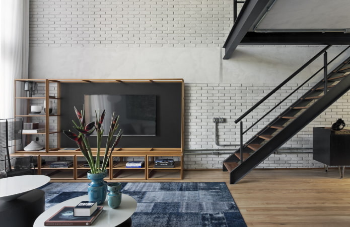 design de interiores de sala de estar em estilo urbano