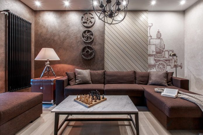 Decoração de sala de estar em estilo loft