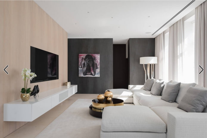 decoração e iluminação na sala de estar em estilo minimalista