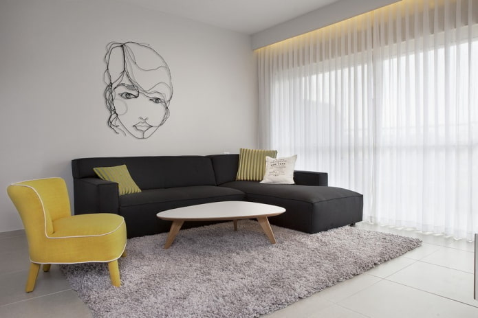 têxteis na sala de estar em estilo minimalista