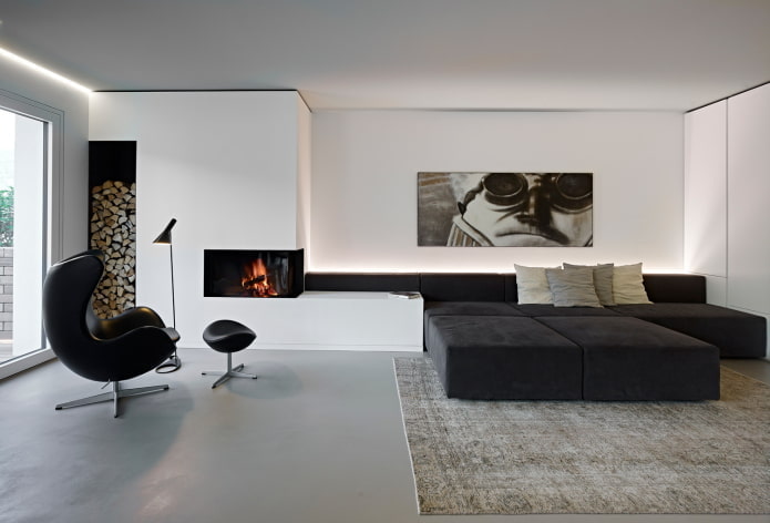 design de interiores de sala de estar em estilo minimalista