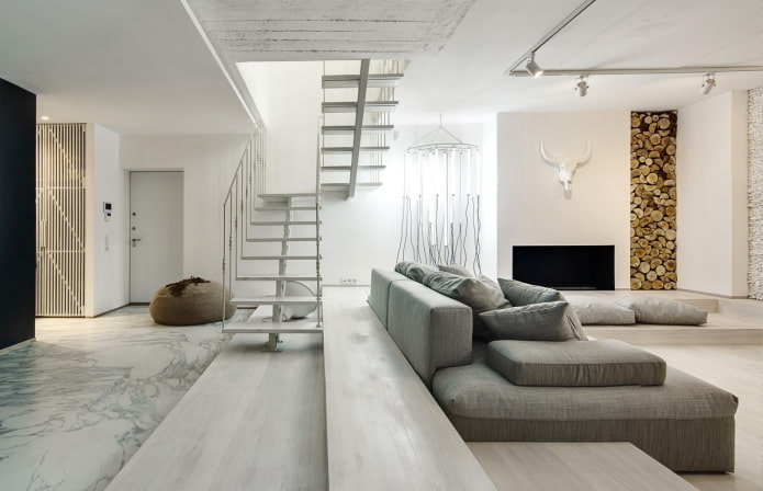 design de interiores de sala de estar em estilo minimalista