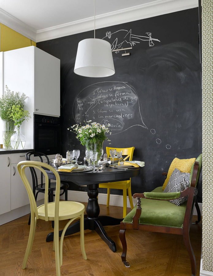 parede de quadro-negro na cozinha