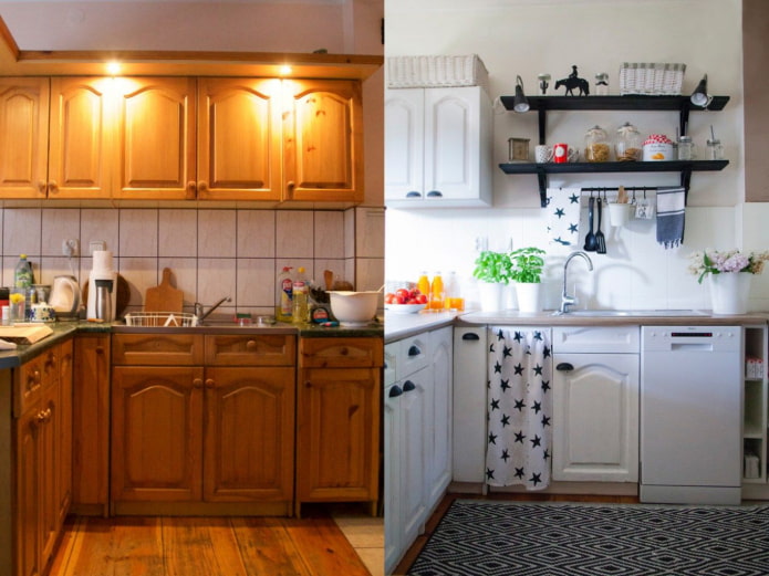 Cozinha antes e depois da pintura