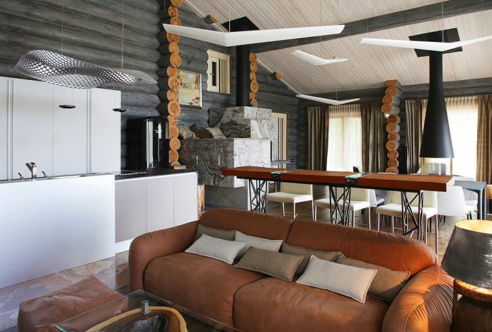 decoração de interiores de uma casa de madeira em estilo moderno