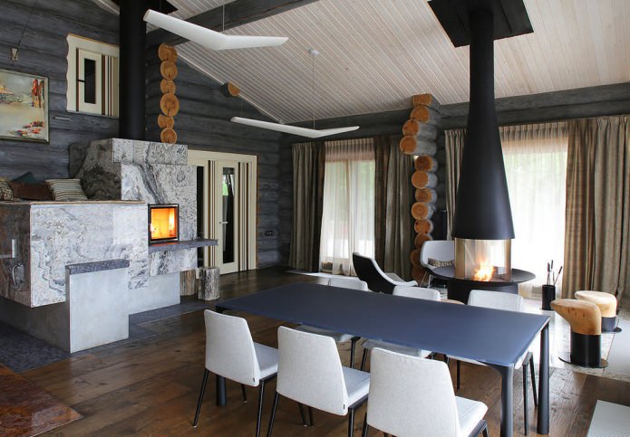 decoração de interiores de uma casa de madeira em estilo moderno
