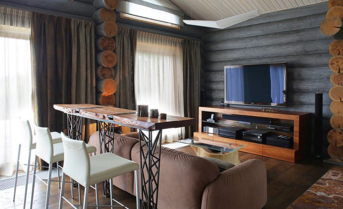 decoração de interiores de uma casa de madeira em estilo moderno