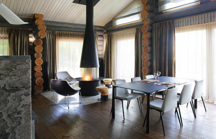 decoração de interiores de uma casa de madeira em estilo moderno