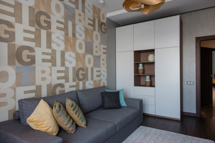 móveis e decoração no interior de um berçário cinza