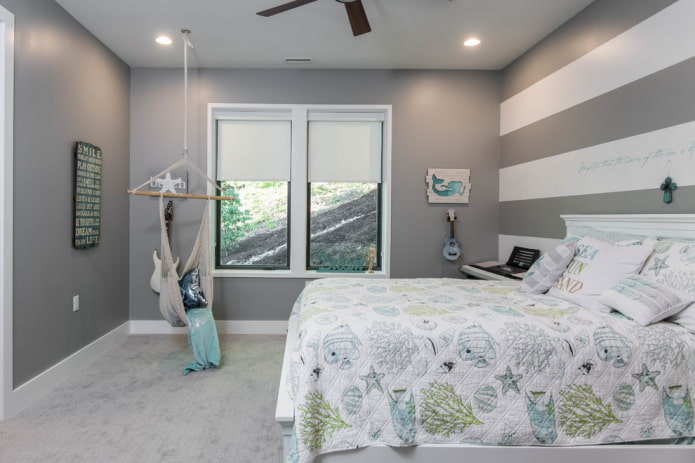 design de um quarto cinza para um adolescente