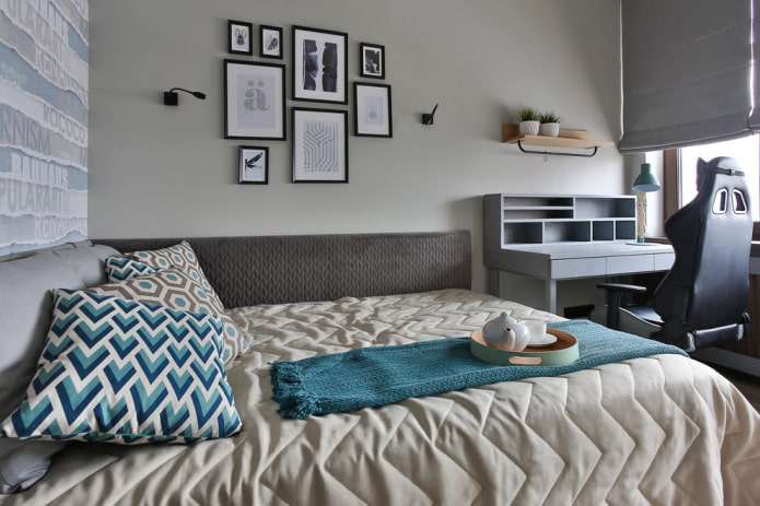 design de um quarto cinza para um adolescente