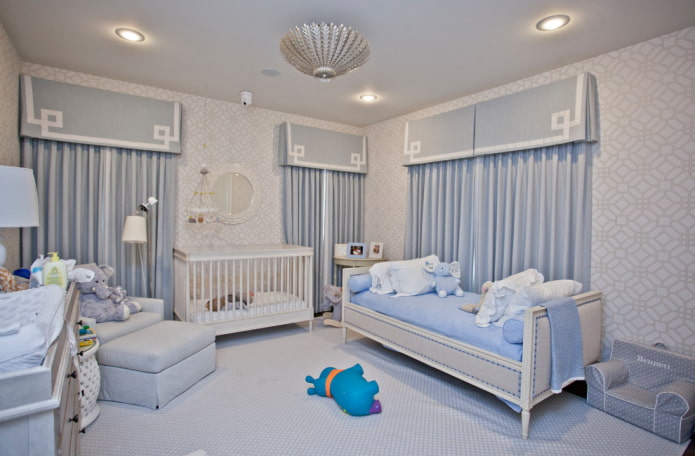 interior de quarto infantil azul-acinzentado