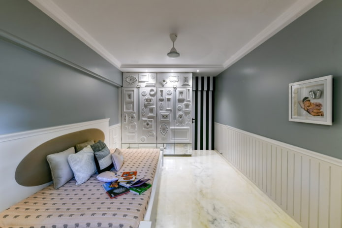 design de quarto infantil branco e cinza