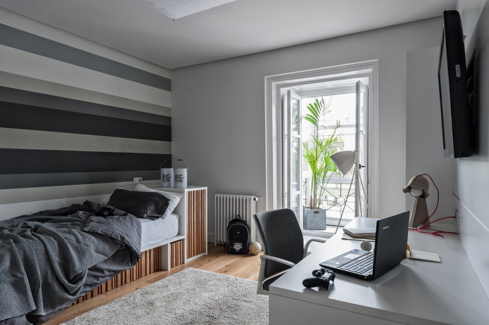 design de um quarto cinza para um adolescente