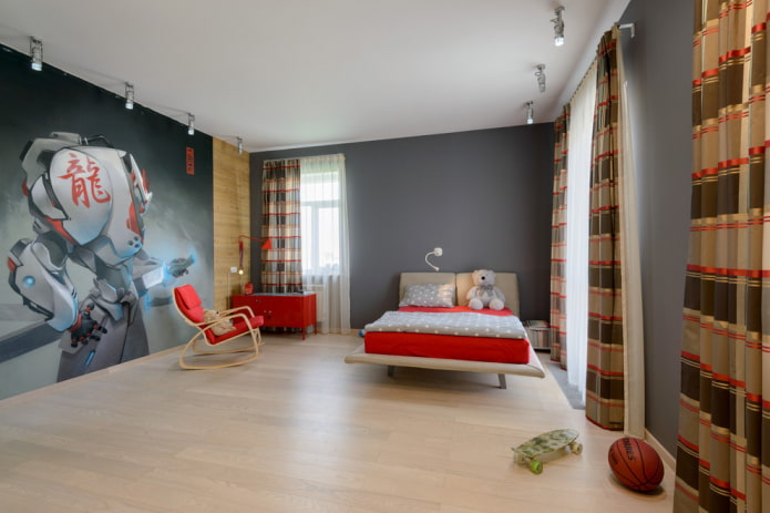 interior de um quarto infantil bege e cinza