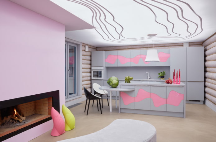 design de cozinha no interior de uma casa de madeira